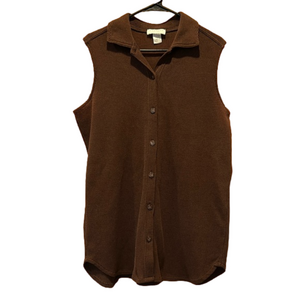 Vintage Express Tricot Brown Waffle Knit Collared Sleeveless Button-Up Cardigan